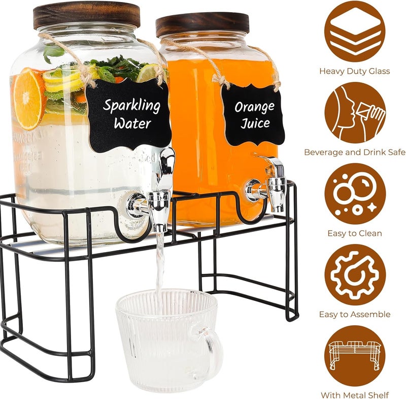 Waymind 1 Gallon Glass Drink Dispensers with Wood Lid, 2 Pack Clear Beverage Dispenser with Stand and Spigot for Parties, Lemonade Dispenser with Markers and Chalkboard for BBQ, Picnic - Image 3